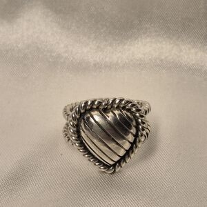 Twisted Rope STERLING Silver Heart Ring.  CHUNKY  Size 6.5